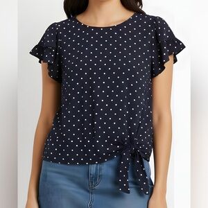 Talbots Navy and White Polka Dot Short Sleeve Top